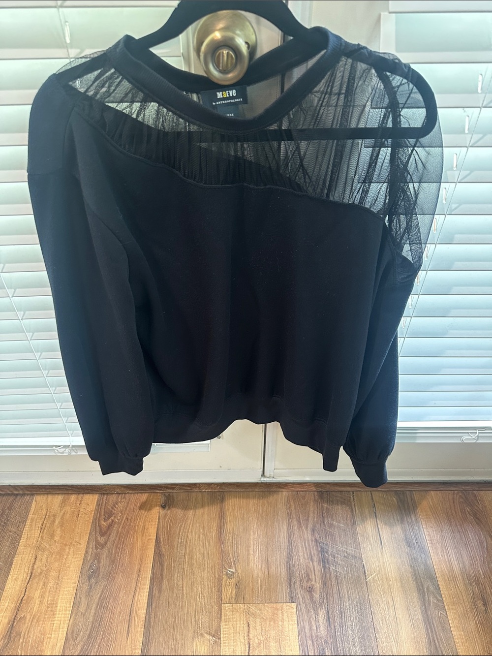Maeve Black Sheer Yoke Long Sleeve sweatshirt. Size L.